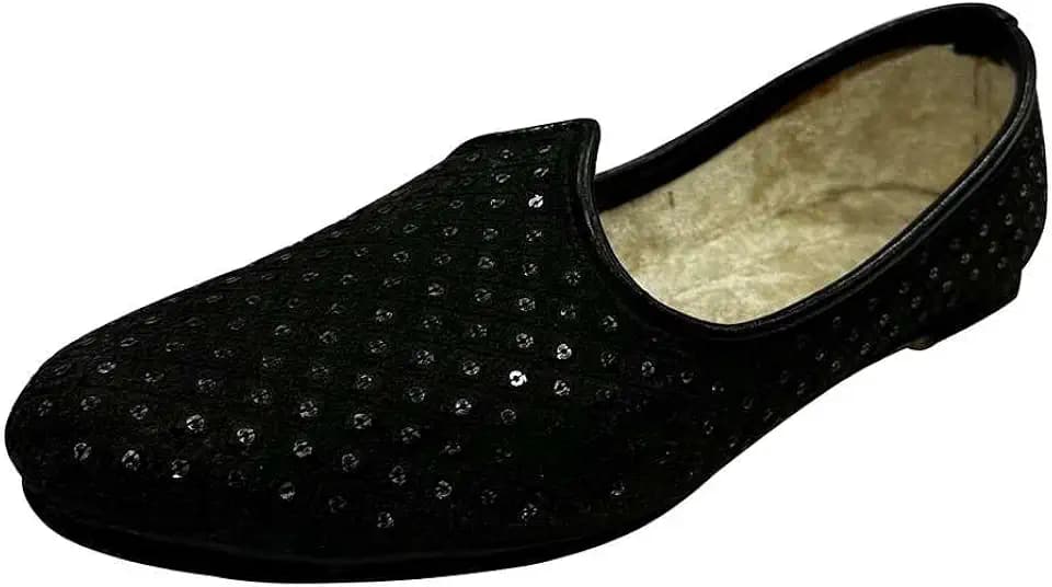 Punjabi Jutti for Mens Black Breathable Comfort Loafers Indian Shoes Sherwani Shoes