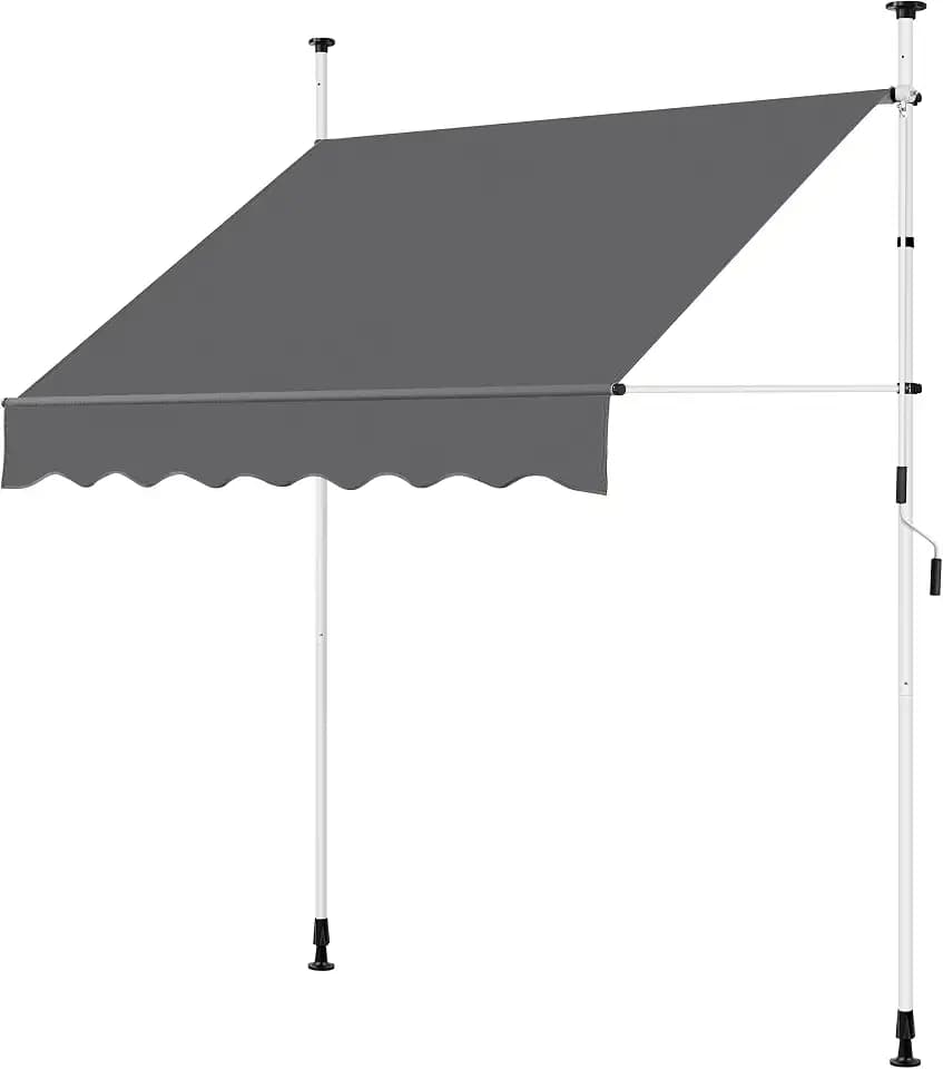 Yaheetech Manuelle Markise, 200 cm, Markise, einziehbar, höhenverstellbar und neigbar, mit Kurbel ohne Bohren, für Balkon, Terrasse, Garten, Grau