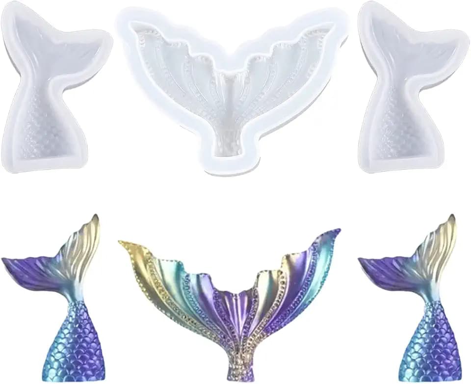 3 Stück Meerjungfrau Schwanz Epoxidharz Form Resin Mold Fischschwanz Kristall Gießform Casting Form 3D Ozean Thema Silikonform für DIY Basteln Schlüsselanhänger Schmuck Halskette Anhänger