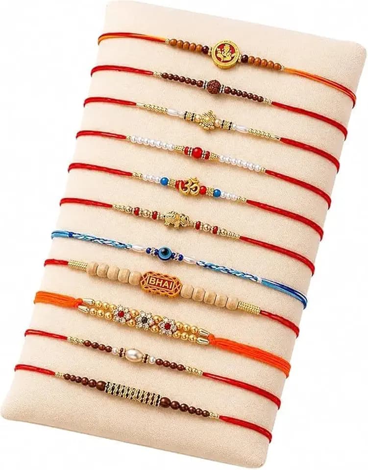Set of 12 Designer Rakhis for Brother – Multicolor Beads Rakhi, AD Rakhi, Turtle Rakhi, Om Rakhi, Rudraksha & Ganesha Rakhi | Raksha Bandhan Rakhi for Bhaiya & Bhabhi