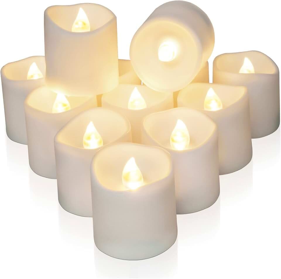 Homemory 6H Timer White Flameless LED Votive Tealights, 12 Pack