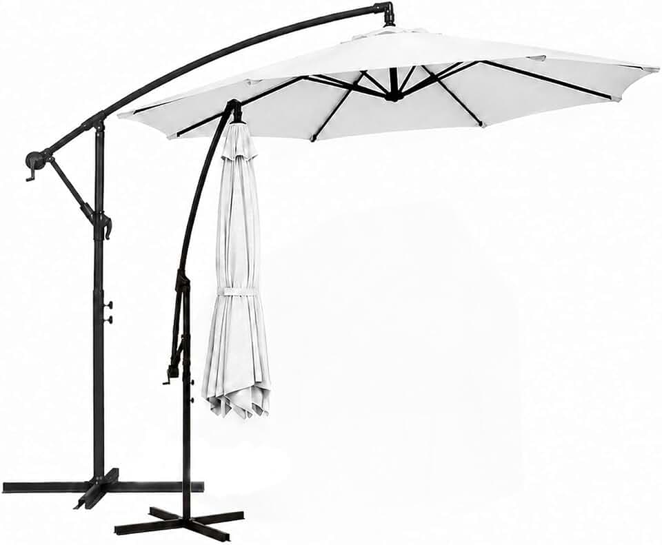 Avilia - Sonnenschirm für den Garten, 300 cm, Höhe 2,5 m, mit dezentralem Arm, Stoff wasserdicht und UV-beständig, Öffnung mit Kurbel, modernes Design für Gartenmöbel, für den Außenbereich, Weiß