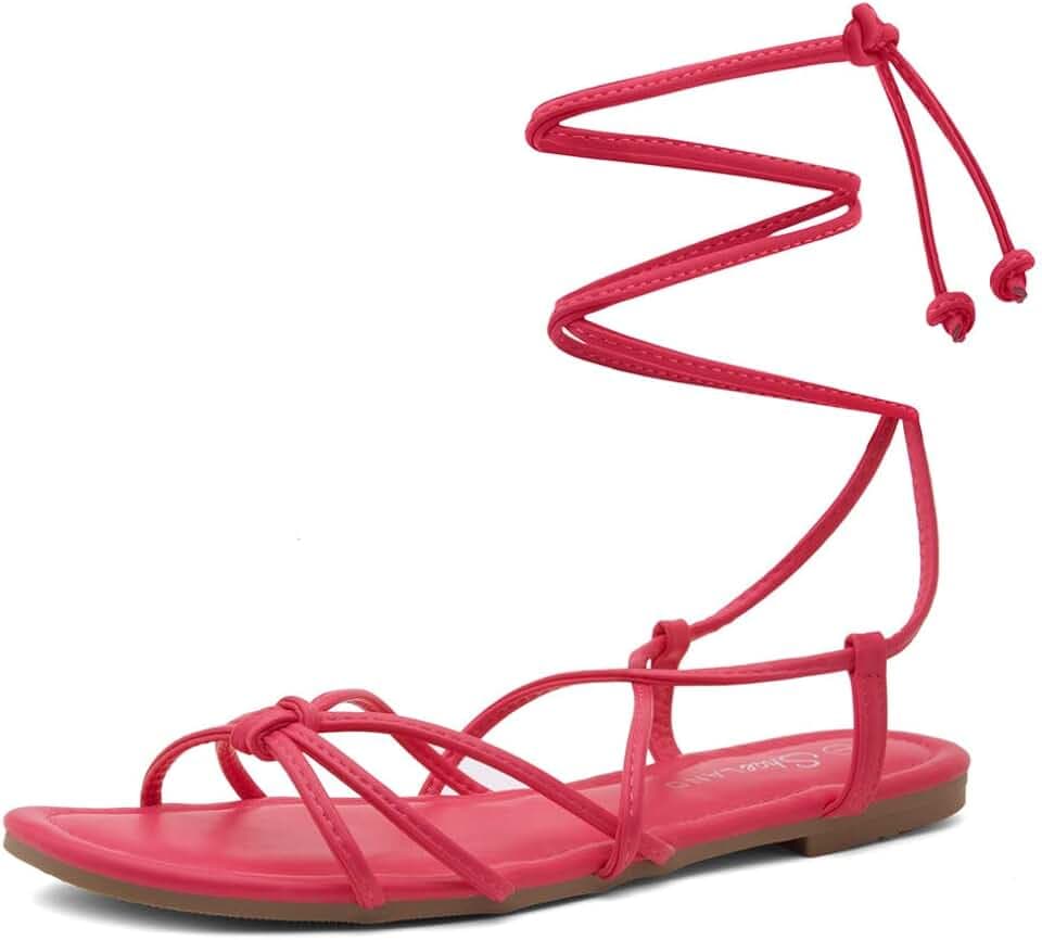Shoe Land Women’s Flat Lace Up Sandals – Strappy Gladiator Sandals with Adjustable Crisscross Ankle Straps | Comfortable Open Toe Shoes for Summer, Beach & Travel