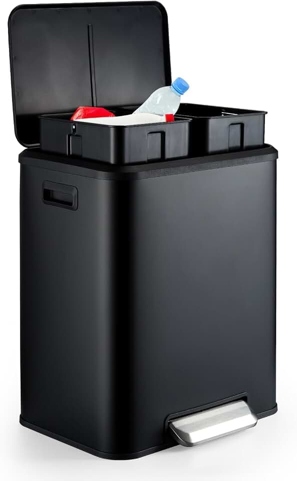 Garvee Dual Trash Can Stainless Steel Kitchen Recycling Bin Foot Pedal