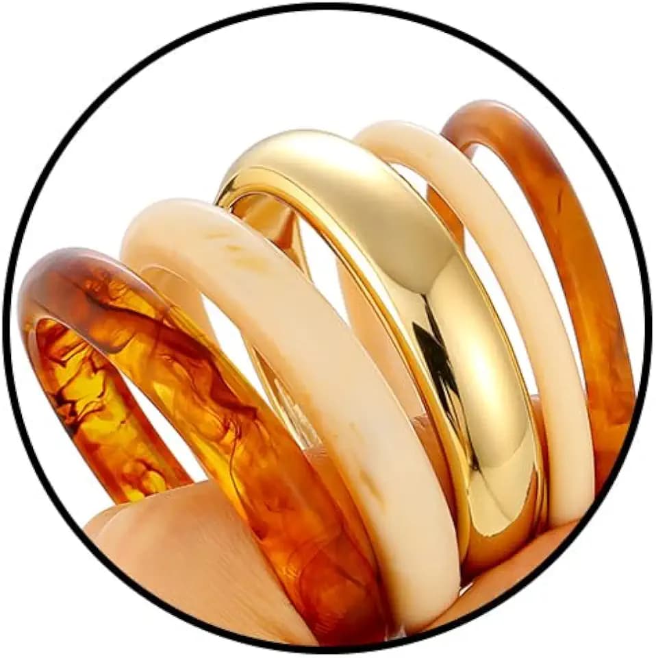 5pcs Chunky Gold Bangle Bracelets for Women Stackable Acrylic Resin Bangles Set Brown Bangle Cuff Bracelets Trendy Boho Fashion Jewelry for Women