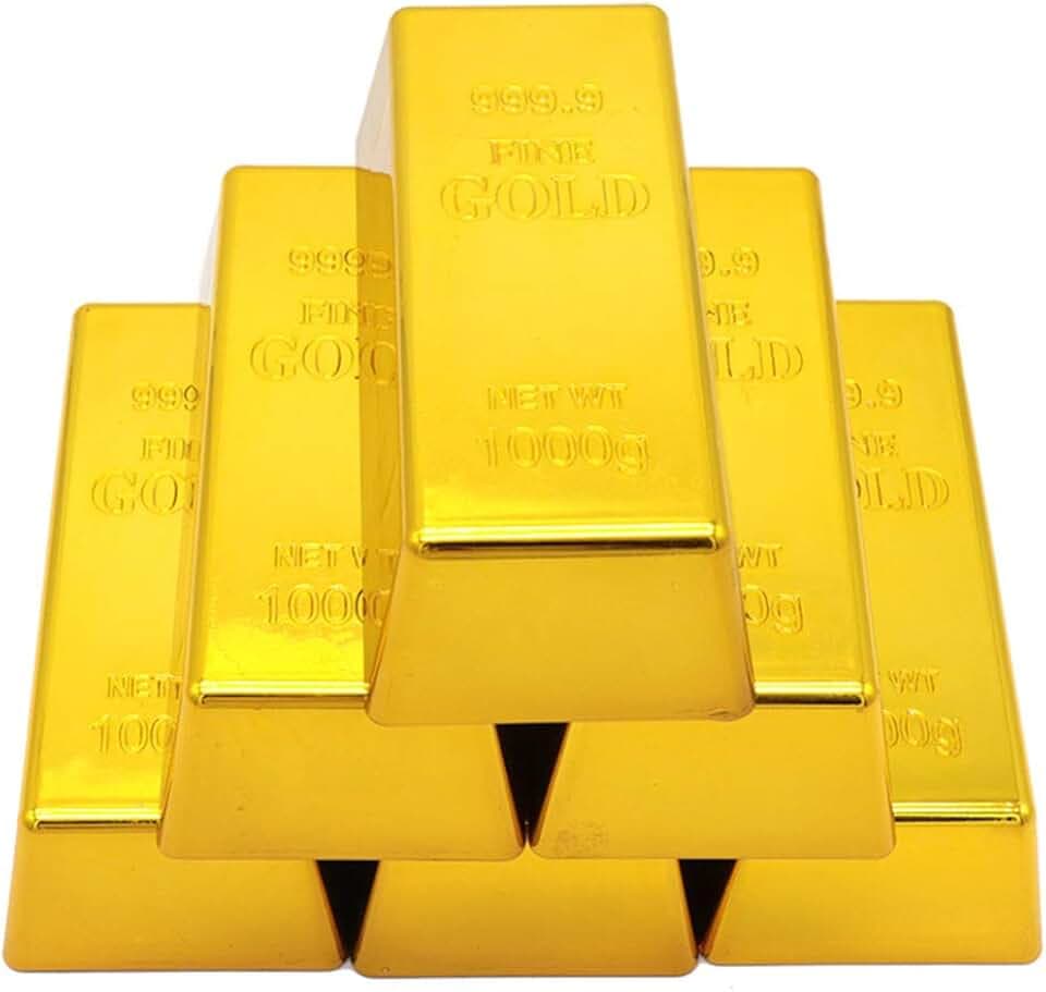 TOYANDONA Replik Goldbarren Kunststoff Gefälschte Goldene Backstein Goldbarren Film Prop Neuheit Witz Geschenk Türstopper Briefbeschwerer für Western Cowboy Piraten Casino Party