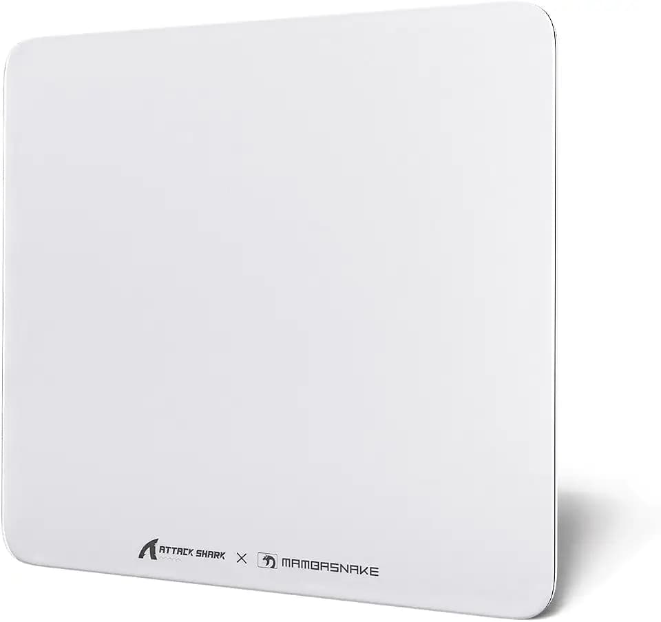 Attack Shark CM05 Contour Glass Gaming Mousepad,Nano-Micro-Etched Texture,Smooth Glass Surface,High Accuracy,Fast-Moving,Anti-Scratch, PU Leather Super Non-Slip Base,Large Size(17.7×15.7"),White