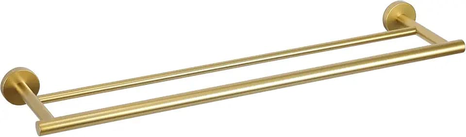 SEIDO Double Towel Bar for Bathroom Wall 16”L, 304 Stainless Steel Gold Towel Bar, 2-Bar Design Bathroom Towel Rack, Brushed Gold, 16 inch
