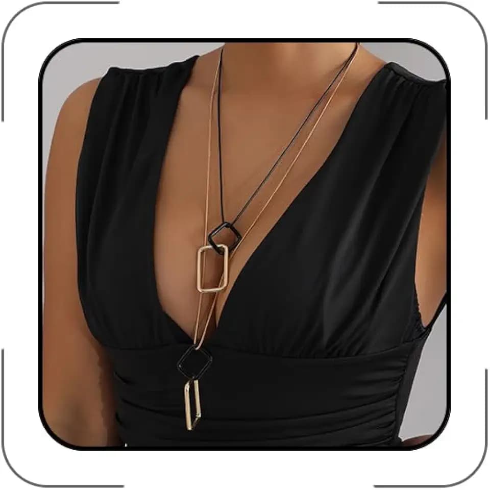 Long Necklaces for Women Trendy Statement Necklace Layered Gold Black Geometric Necklaces Jewelry Costume Accessorie