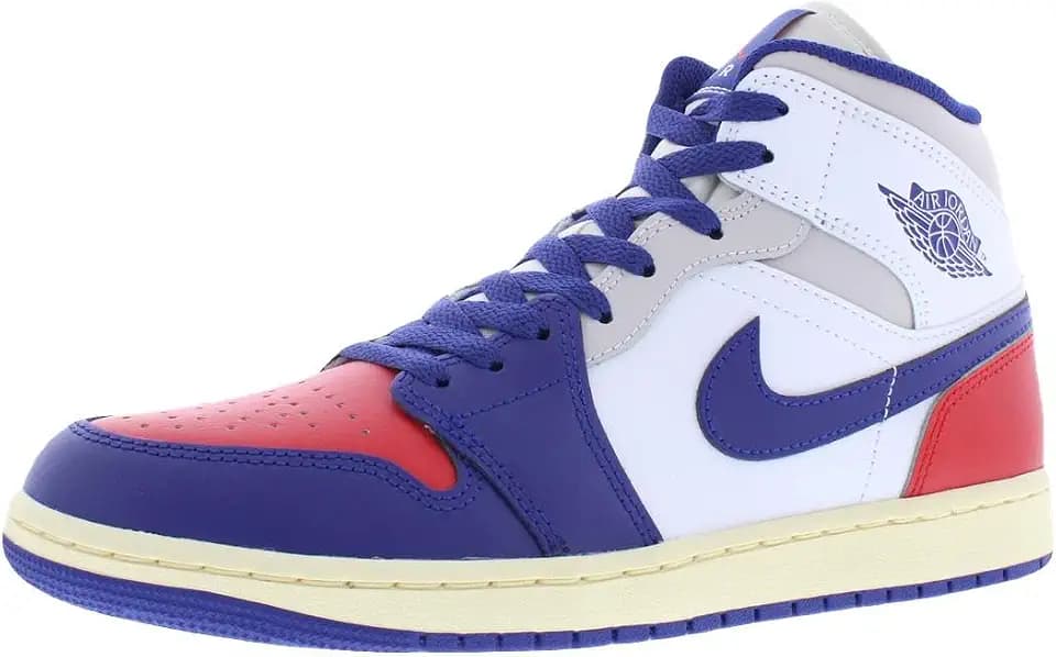 Air Jordan 1 Mid Men's Shoes (White/University Red/Neutral Grey/Deep Royal Blue) Size 11.5