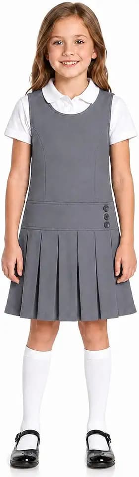 BIENZOE Mädchen Stretchy Schuluniformen Plissee Jumper Kleider