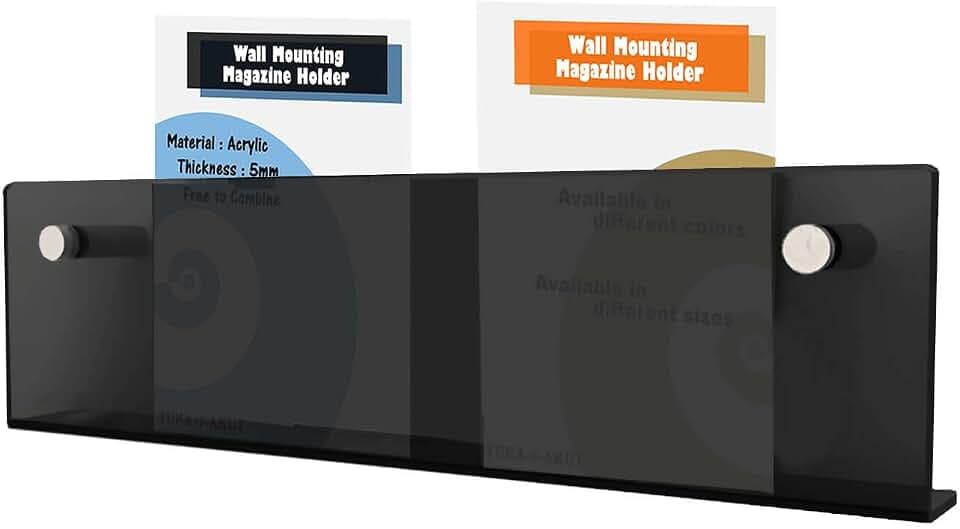 TUKA-i-AKUT 60cm Länge Wand Prospekthalter Acryl Extra Stark, Zeitschriftenhalter Wandregale für Zeitschriften Zeitungen Prospekte Broschür Bücher Wandhalter Schwarz TKD8256-60cm-1x