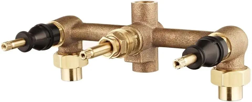Pfister 00131XA Multi-Handle Tub & Shower Rough-In Valve, 3-Hole Installation, 1/2-Inch Union Inlets, 1/2-Inch I.P. Outlets, Union Nuts Included, Unfinished