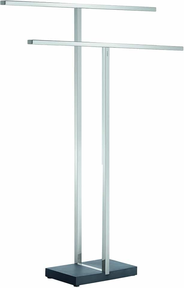 blomus -MENOTO- Handtuchständer aus poliertem Edelstahl, Freistehend mit 2 Handtuchstangen, exklusive Optik, modernes Badaccessoire, Montage ohne Bohren (H / B / T: 86 x 50 x 16 cm, Edelstahl, 68664)