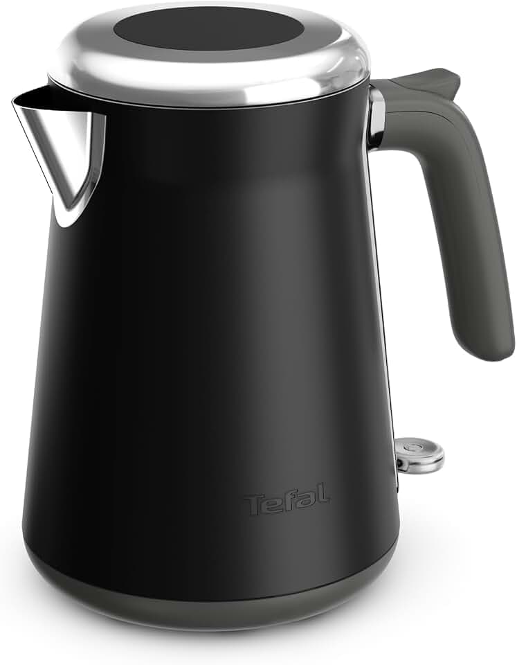 Tefal Collection Edelstahlwasserkocher im Retrostil, 1,7 l Fassungsvermögen, 2400 W, Einhändiges Öffnen, Ein-Tassen-Anzeige, Automatische Abschaltung mit Kontrolleuchte, Schwarz, KI6668E0
