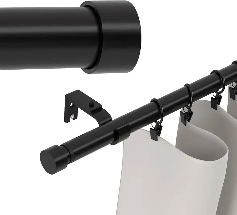 180 inch Curtain Rods, Extra Long Curtain Rod for Windows 120-180 inch, 1 inch Heavy Duty Drapery Rod for Outdoor Patio, Living Room, Bedroom, Modern Black Adjustable Curtain Rods 10-15ft