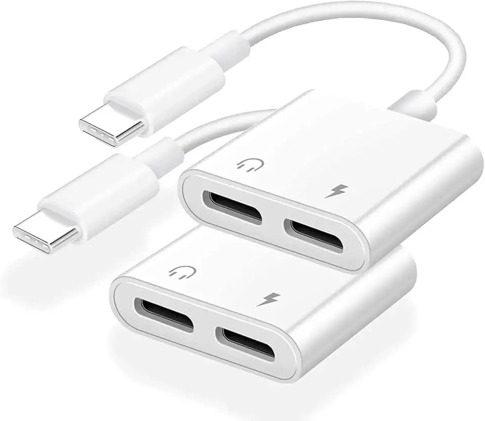 Dual USB C Headphone and Charger Adapter for iPhone 18,Dual USB C AUX + Charger Dongle Splitter Adapter Compatible with iPhone 18/17/16/16 Pro/16 Pro Max/15Pro/15Pro Max Support Call+Charging( 2Pack)
