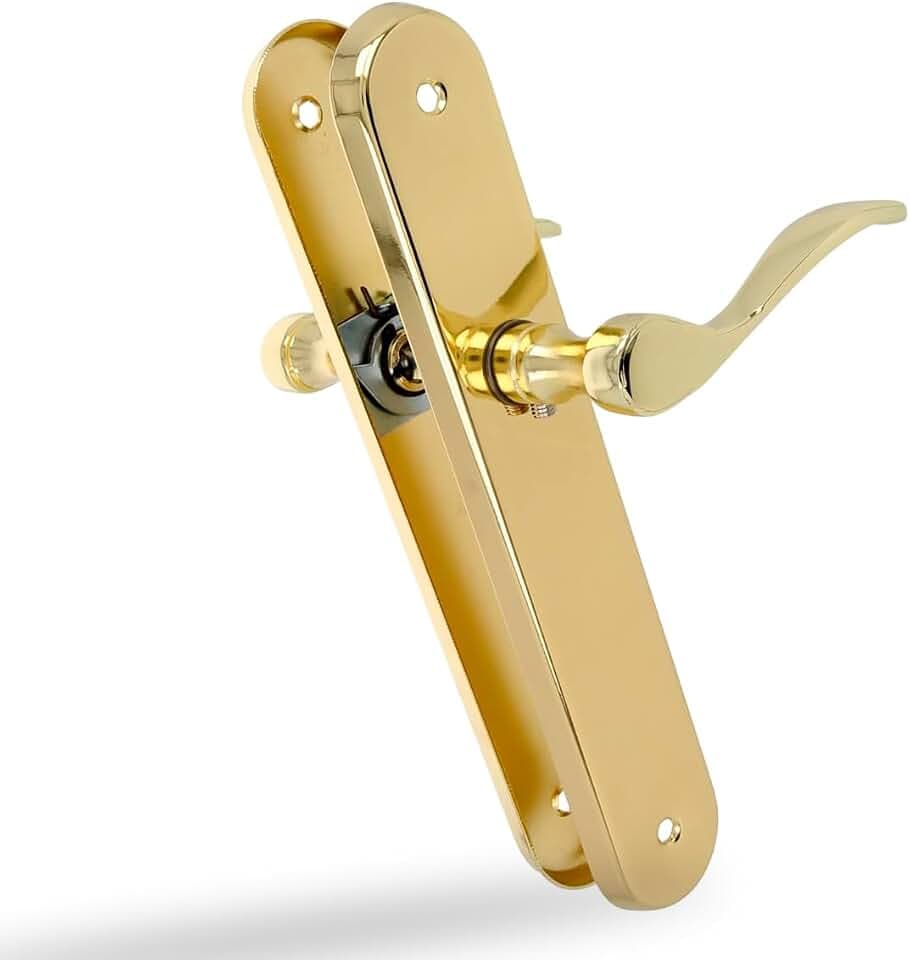 Amig - 2er Set Türgriffe | Funktionelle und ergonomische Kurbel | ovale Stahlplatte und Zamak-Griff | Messing lackiert | ohne Schlüsselloch | 237 x 40 x 55 mm