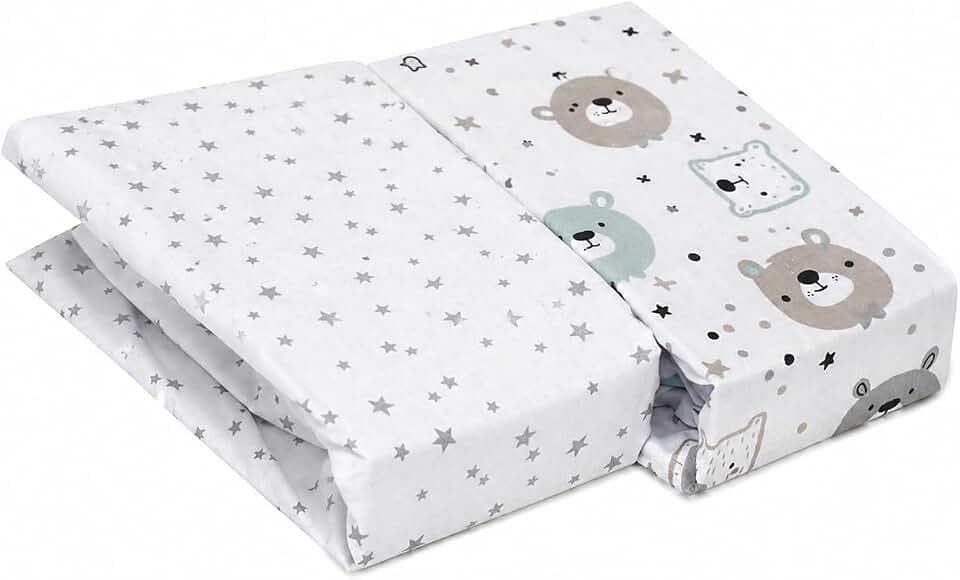 FlyIdeas 2-teiliges Spannbettlaken-Set für Babybett 60x120 cm – 100% Baumwolle, Atmungsaktiv & Hypoallergen – Perfekte Passform für Kinderbett & Reisebett