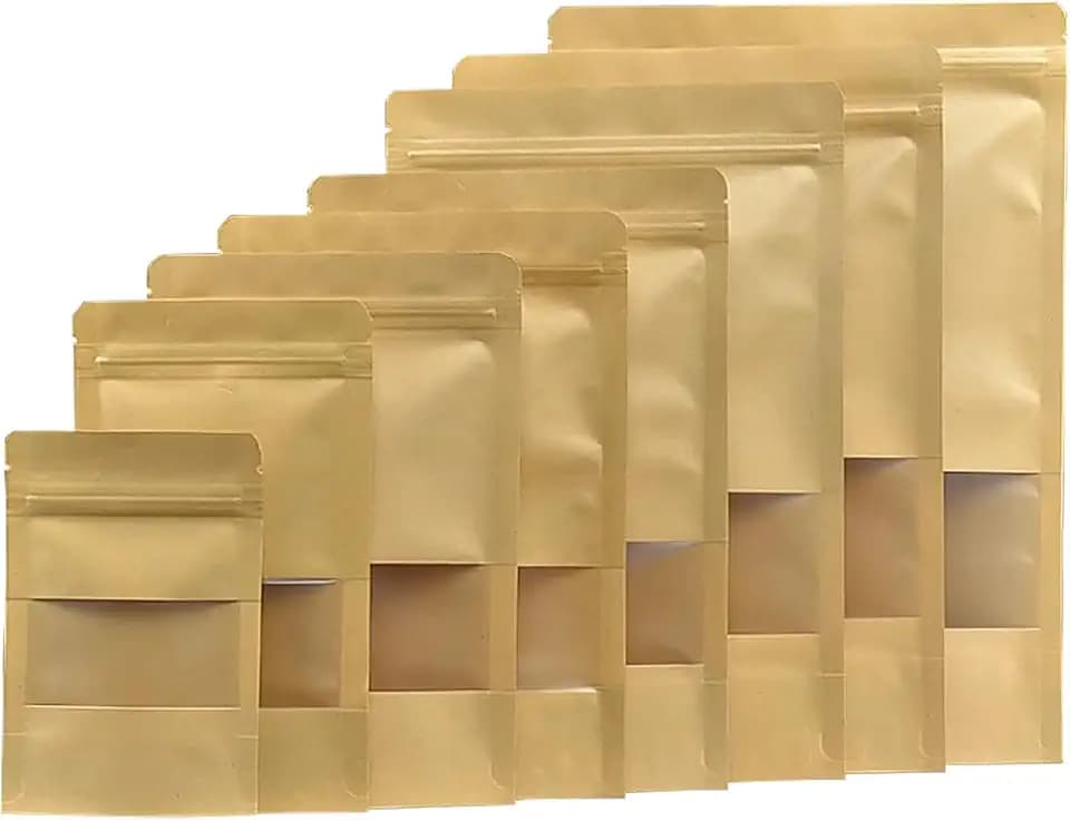 Papiertüten Mit Fenster, Kraftpapier Tüten, Kraftpapiertüten Braun, Kraftpapier Verpackung für Nüsse, Süßigkeiten, Kaffeebohnen, Getreide, Trockenfutter, Tiernahrung usw. Braun 15X24cm 50Stück