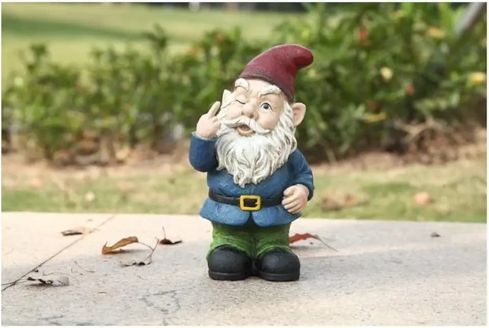 HI-LINE Gift Ltd. Winking Middle Finger GNOME, Blue and Green