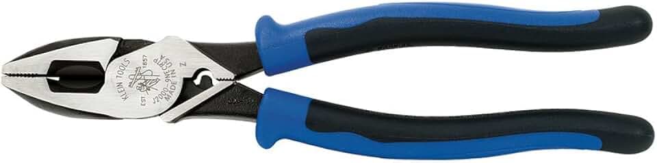 Klein Tools J2000-9NECRTP Side Cutter Linemans Pliers, Made in USA, with Tape Pulling and Wire Crimping, High Leverage, 9-Inch