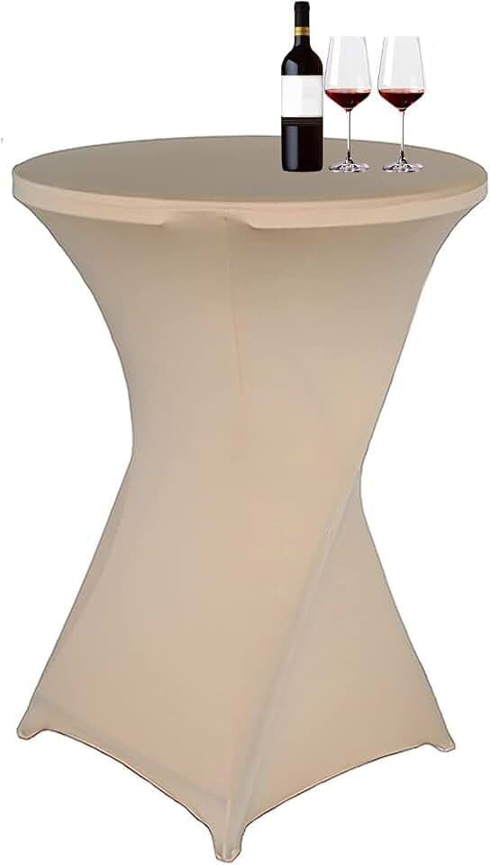 32" x 43" Cocktail Spandex Stretch Round Tablecloth Table Cover for Wedding Party Decoration (Champagne)