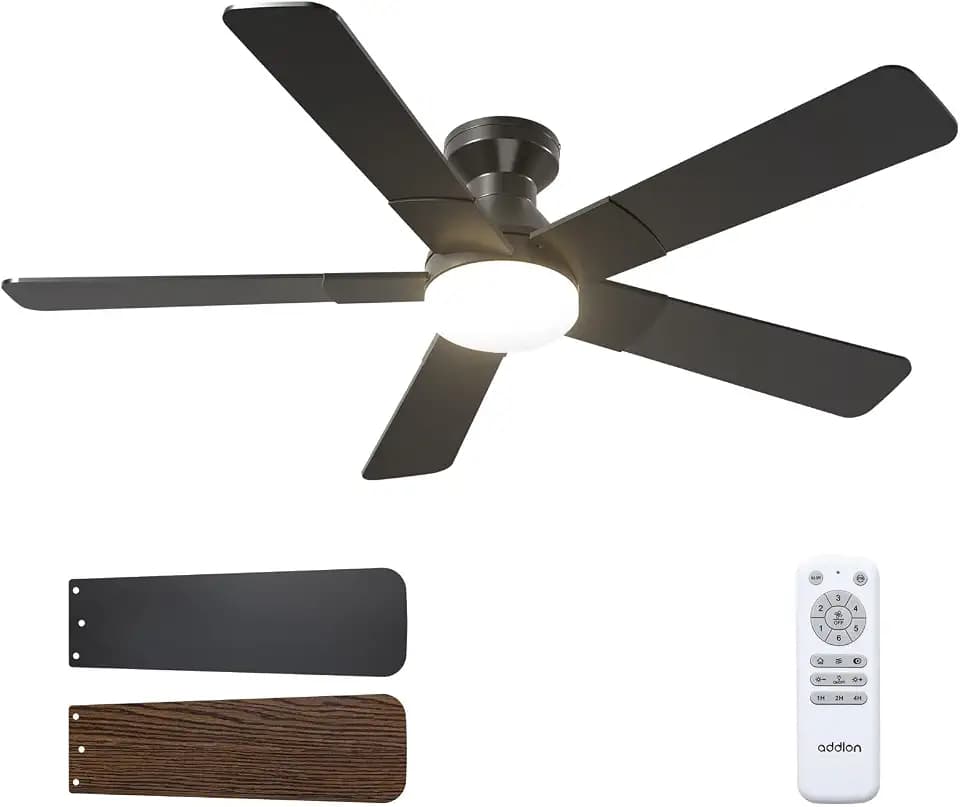 addlon 52 Inch Black Low Profile Ceiling Fans with Lights and Remote