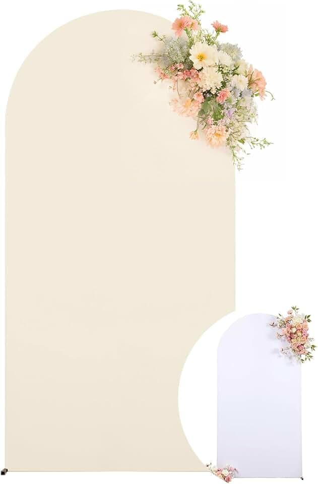 6FT Wedding Arch Backdrop Cover, Stretchy Arch Covers Round Top Chiara Backdrop Cover for Wedding Birthday Party Baby Shower Banquet Arch Decor(White+Beige)