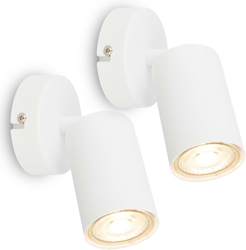 BRILONER - 2er-Set Wandleuchten innen schwenkbar, GU10 Fassung, max. 9 W, Leselampe, Wohnzimmerlampe, Lampe, Wandlampe, Küchenlampe, Flurlampe, Schlafzimmer, Wandbeleuchtung, 8x15,5 cm, Weiß
