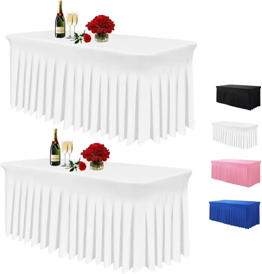 Albassa White Spandex Tablecloth for 6FT Rectangle Table, Table Skirt,2Pack