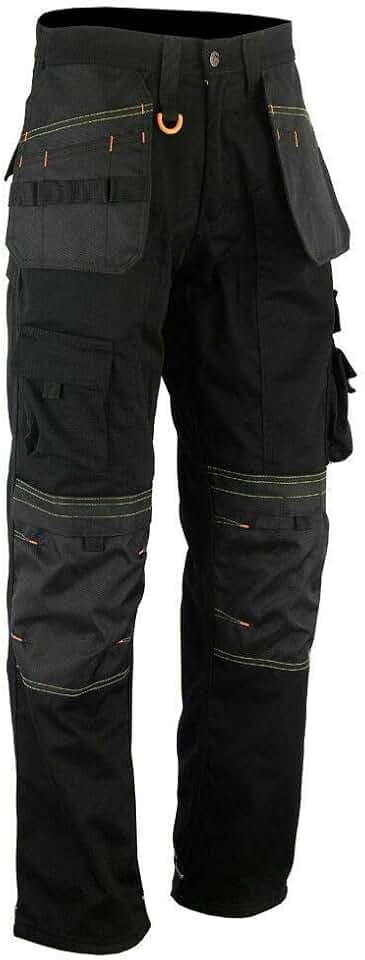 WrightFits Holster Arbeitshosen Männer - Schwarz - Cargohose - Kniepolstertaschen - Dreifach genäht - Strapazierfähige Arbeitskleidung