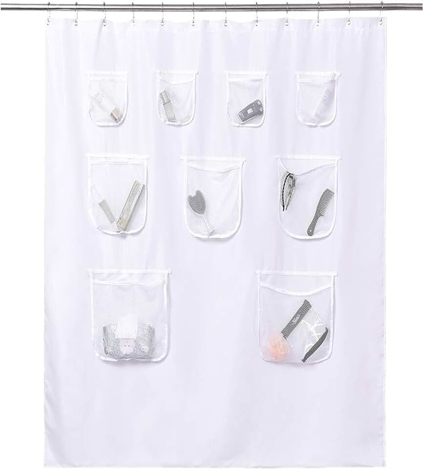 Mrs Awesome Extra-Long Fabric Shower Curtain or Liner with Pocket 71 x 84