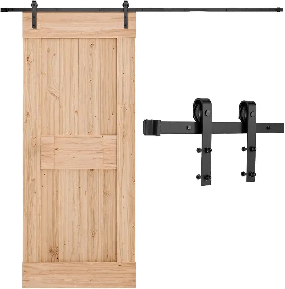VEVOR 3 m Schiebetürsystem Beschlag für einzelne Schiebetür, 150 kg, kompatibel mit einer maximalen Breite von 1524 mm & einer Dicke von 1-3/8 bis 1-3/4 Zoll, Schiene & J-förmige Rolle, Schwarz