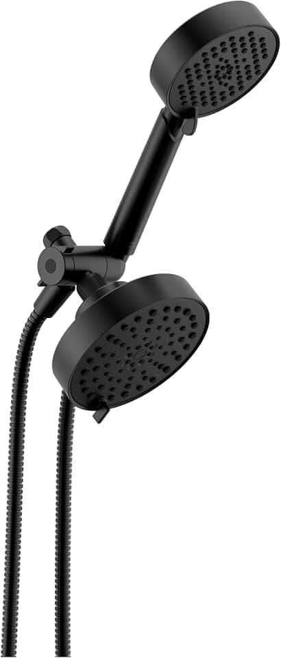 Delta Round 2-in-1 Dual Shower Head with 4-Setting HandHeld Spray, Matte Black Detachable Double Shower Head with Hose, Showerhead, 1.75 GPM Flow Rate, Matte Black 75756BL