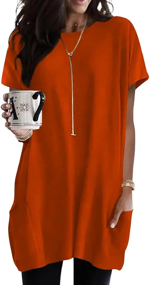Naggoo Womens Short Sleeve Tunic Tops for Leggings Summer Floral Long Shirt