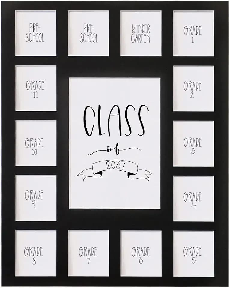 Rustic Red Door Co. Class of 2037 Photo Mat (11" x 14") Photo Collage Picture Frames Mat for School Pictures - No Frame Black Photo Mat from Pre - K to Graduation