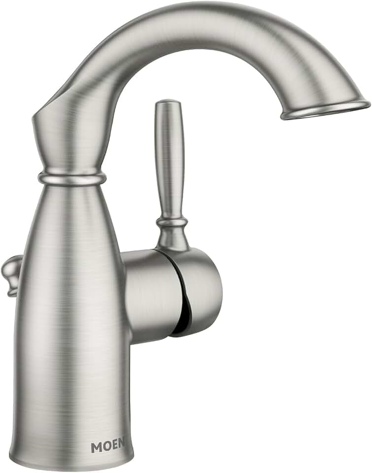 Moen Sarona Spot Resist Wasserhahn aus gebürstetem Nickel mit einem Griff, Einloch, rustikaler Bauernhaus-Waschbecken-Wasserhahn mit optionaler Deckplatte, 84144SRN