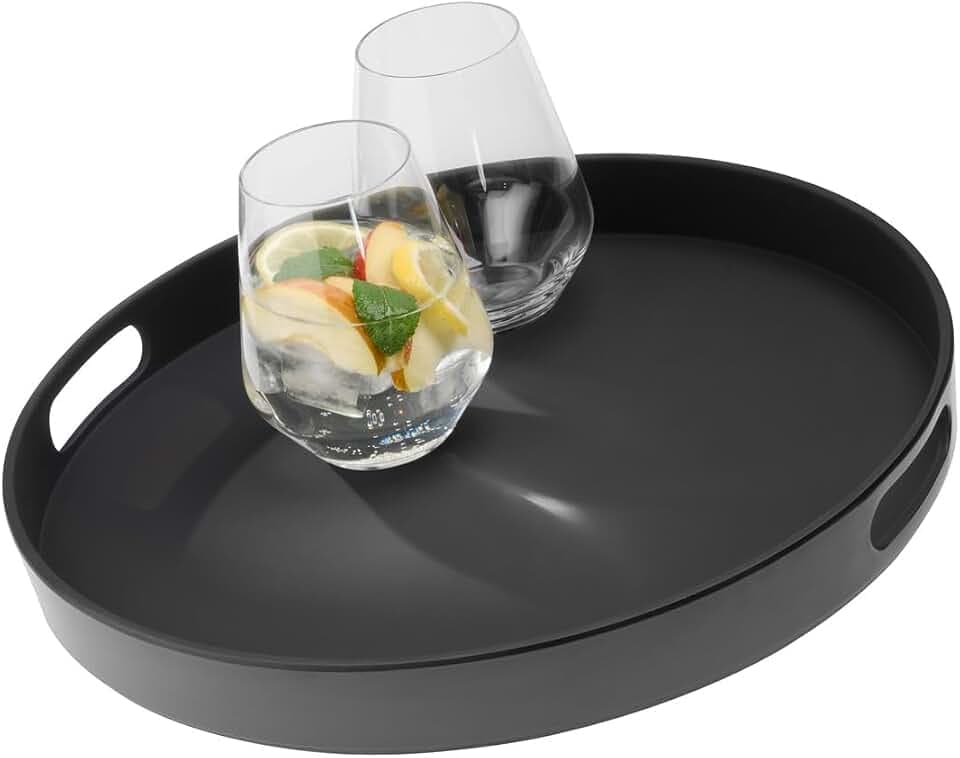 APS Tablett „Bistro“, Serviertablett, schwarzes Melamin Tablett, rutschfest, mit 2 Griffmulden und Stapelrand, 35,5 x 35,5 cm, Höhe,5 cm, schwarz