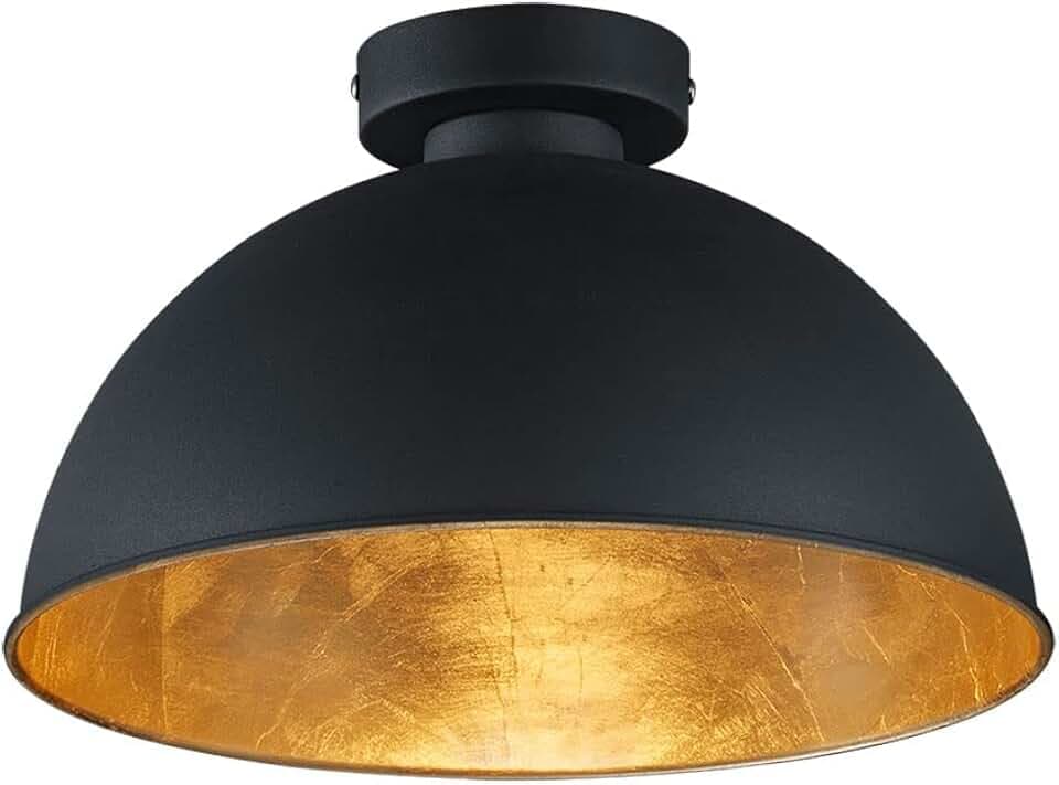 Reality Leuchten Deckenleuchte Jimmy, 1 x E27 ohne Leuchtmittel, Durchmesser 31 cm, Außen schwarz, Innen goldfarbig, R60121002