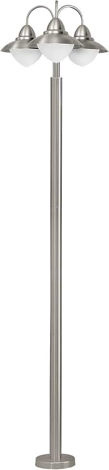 EGLO Außen-Stehlampe Sidney, 3 flammige Außenleuchte | Standleuchte aus Edelstahl, Glas: Weiß, opal-matt, Farbe: Silber, Fassung: E27, IP44