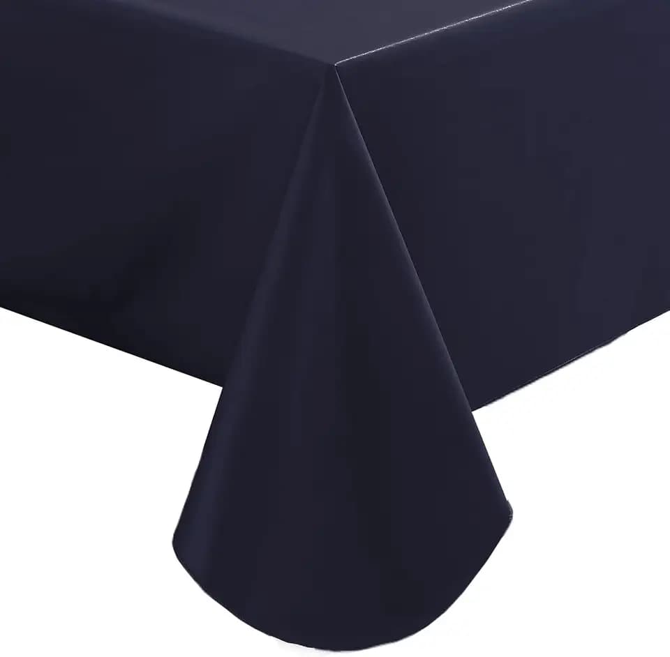 SASTYBALE Navy Blue Vinyl Tablecloth with Flannel Backing, 60 x 102 Inch