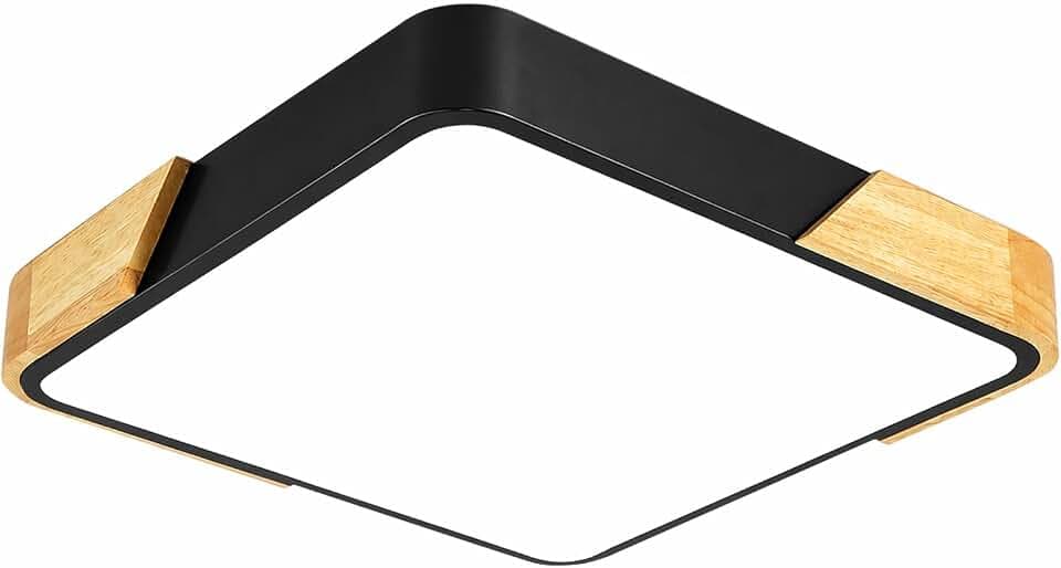 Yexati LED Deckenleuchte Holz Quadratisch, 40cm 42W Moderne Deckenlampe, 3000K/4000K/6500K Farbwechsel, für Wohnzimmer Schlafzimmer Küche Flur,Schwarz