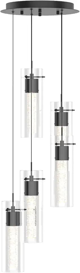 Tawson Alice 5-Light Chandelier Pendant Ceiling Light, Integrated Led and Bubble Glass, for Kitchen Island, Hallway, Entryway, Passway, Dining Room, Bedroom, Balcony Living Room (Black)