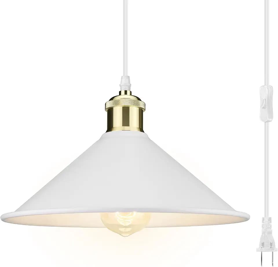 LYOOWNG White Plug in Pendant Light, Modern Hanging Light with Plug in Cord
