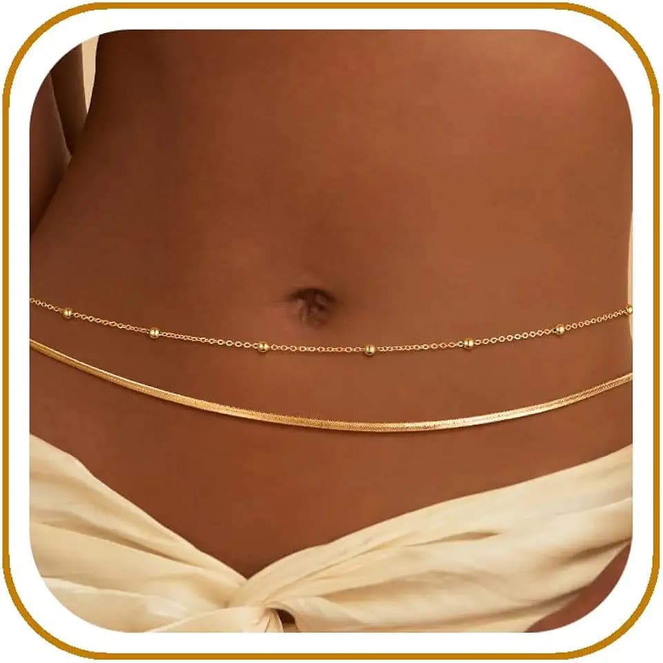CHESKY 14K Gold Plated Waist Chain for Women, Layered Waist Beads