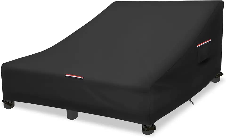 Waterproof Double Chaise Lounge Cover,600D Heavy Duty 82Inch Double Wide Patio Chaise Lounge Chair Covers-Black