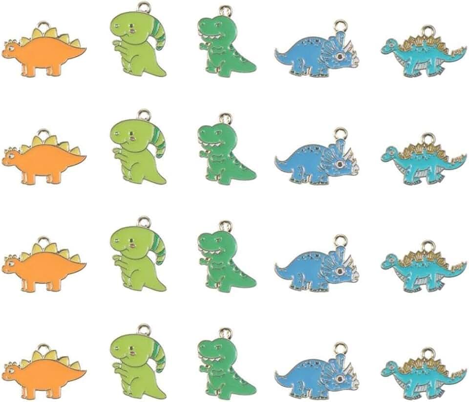 20 Pcs 5 Styles Enamel Dinosaur Charms Colorful Cartoon Alloy Pendants for DIY Crafting Earring Necklace Jewelry Making