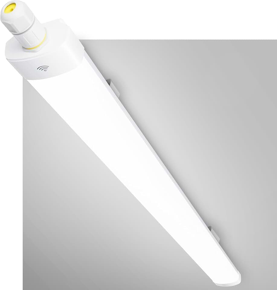 GeyouLux Feuchtraumleuchte LED mit Bewegungsmelder 120cm, 40W 5040LM 5000K, IP65 Wannenleuchte mit Erdung, 192 LEDs Flickerfrei Deckenleuchte LED Röhre für Garage Werkstatt Carport Büro, Weiß