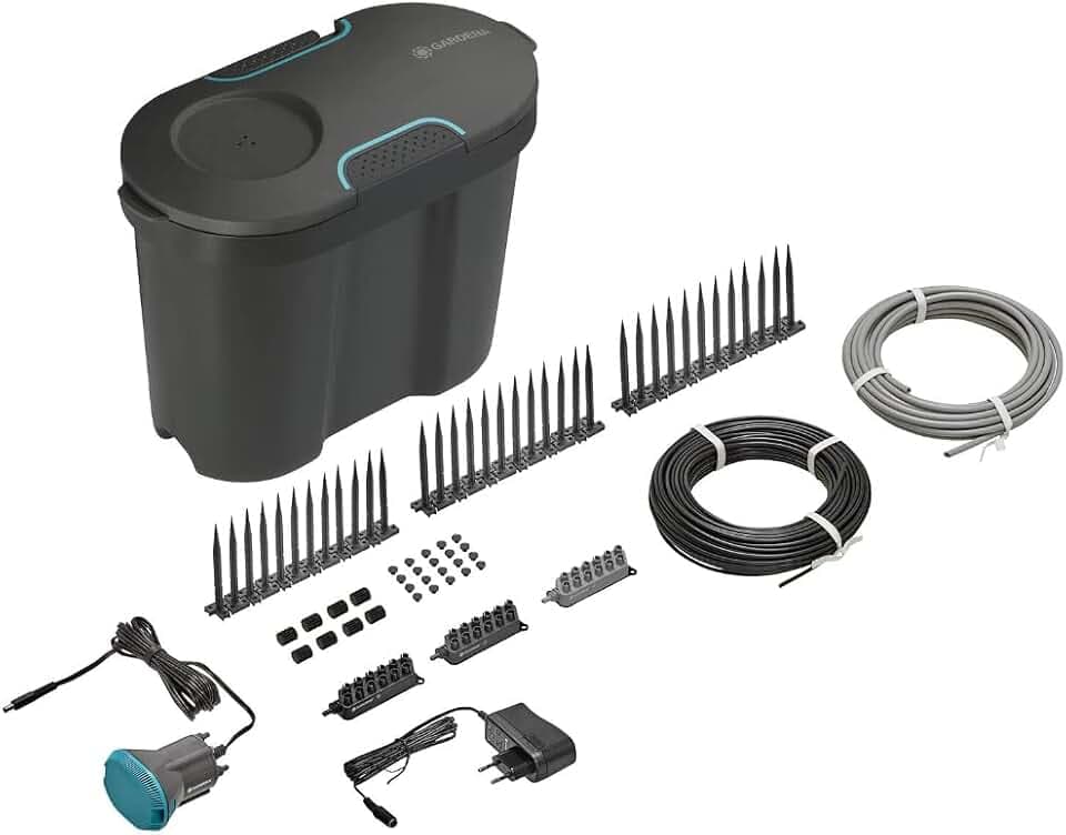 Gardena Urlaubsbewässerungs-Set inkl. Wasserreservoir: Innen und außen Bewässerungsset für Topfpflanzen, Transformator mit integriertem Zeitschalter, Auto-Stop-Funktion (13366-20)
